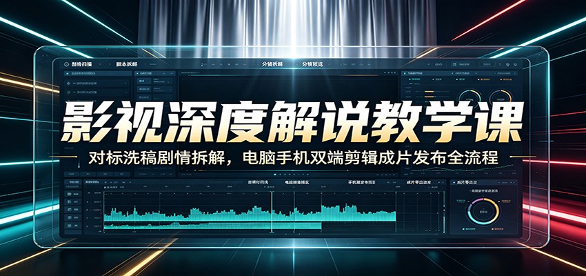 影视深度解说教学课:对标洗稿剧情拆解,电脑手机双端剪辑成片发布全流程-聊项目