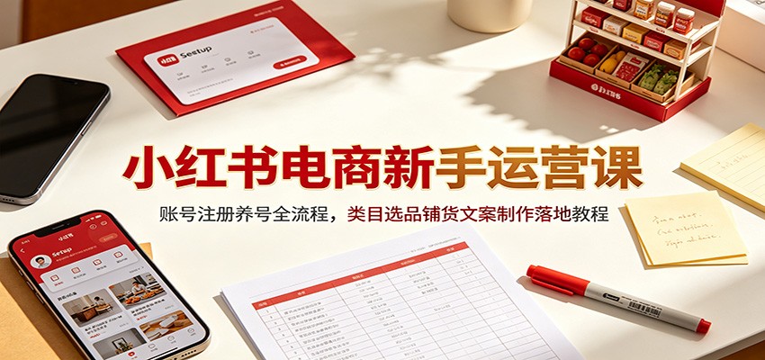 小红书电商新手运营课:账号注册养号全流程,类目选品铺货文案制作落地教程-聊项目