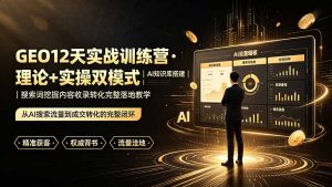 GEO12天实战训练营·理论+实操双模式|AI知识库搭建|搜索词挖掘内容收录转化完整落地教学-聊项目