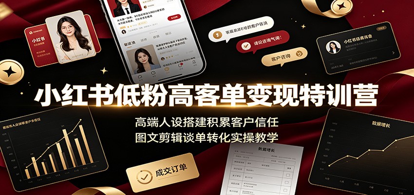 小红书低粉高客单变现特训营:高端人设搭建积累客户信任,图文剪辑谈单转化实操教学-聊项目
