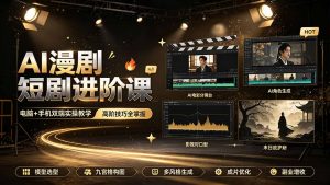 AI漫剧短剧进阶课|电脑+手机双端实操教学|影视剧对口型人物吃瓜×解压末日庇护所全程讲解,高阶技巧全掌握-聊项目