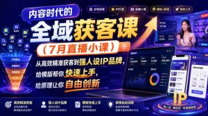 内容时代的全域获客课(7月直播小课),从高效精准获客到强人设IP品牌,给模版帮你快速上手,给原理让你自由创新-聊项目