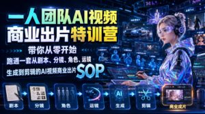 一人团队AI视频商业出片实战课:带你从零开始跑通一套从剧本、分镜、角色、运镜、生成到剪辑的AI视频商业出片SOP-聊项目