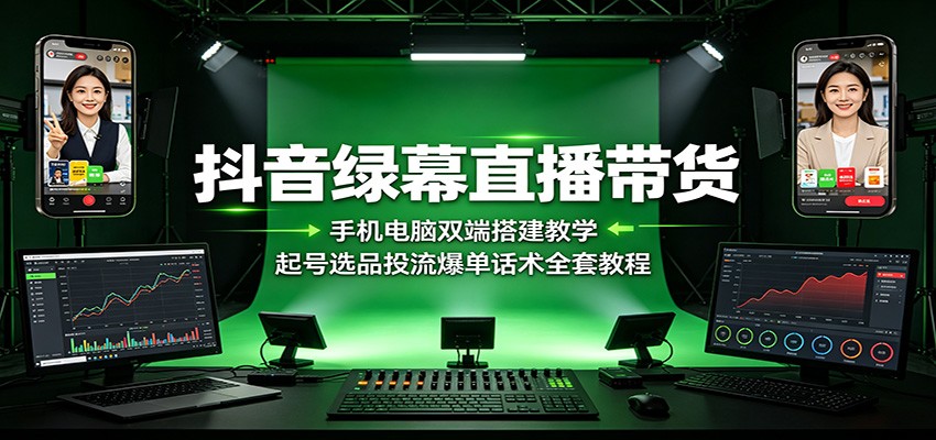 抖音绿幕直播带货:手机电脑双端搭建教学,起号选品投流爆单话术全套教程-聊项目