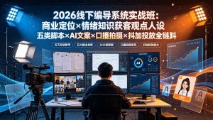 2026线下编导系统实战班:商业定位×情绪知识获客观点人设五类脚本×AI文案×口播拍摄×抖加投放全链路-聊项目