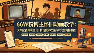 66W粉博主怀旧动画教学:文案配音剪映全套|精选独家收徒商单完整实操教程-聊项目