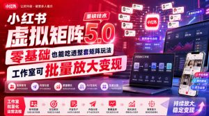 小红书虚拟矩阵5.0重磅技术,零基础也能吃透整套矩阵玩法,工作室可批量放大变现-聊项目