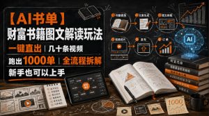 【AI书单】财富书籍图文解读玩法,一键直出,几十条视频,跑出1000单,全流程拆解,新手也可以上手-聊项目