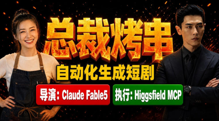 Claude Fable5担任导演+Higgsfield MCP落地执行｜《总裁烤串》真人质感短剧全自动AI生成全流程教学-聊项目