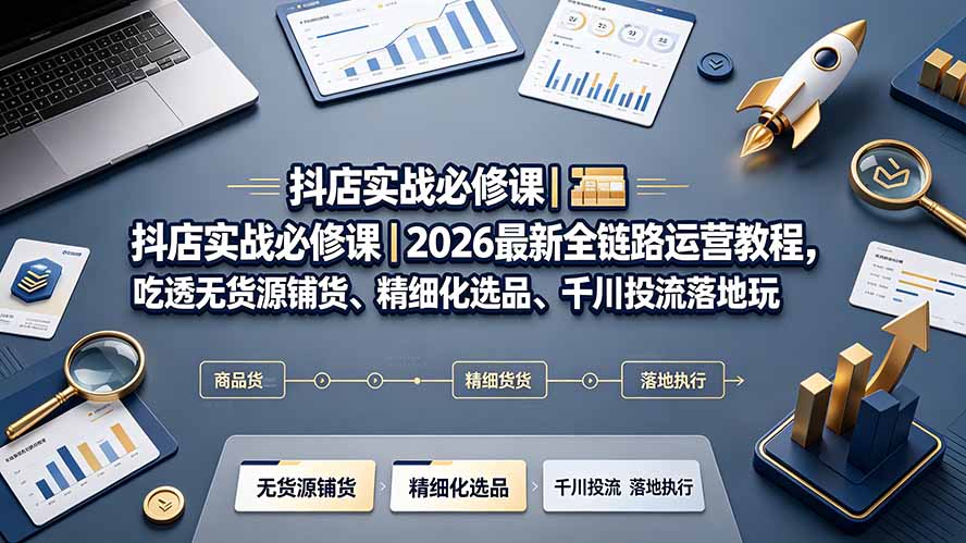 抖店实战必修课｜2026最新全链路运营教程，吃透无货源铺货、精细化选品、千川投流落地玩法-聊项目