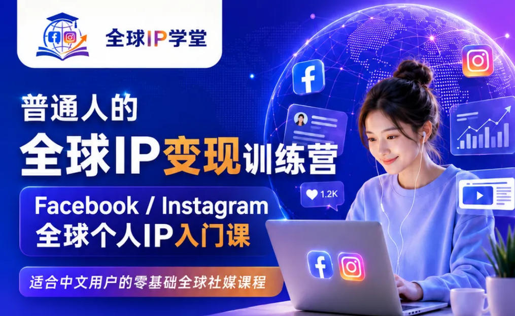 普通人的全球IP变现训练营，Facebook/Instagram全球个人IP入门课，零基础全球社媒课程-聊项目