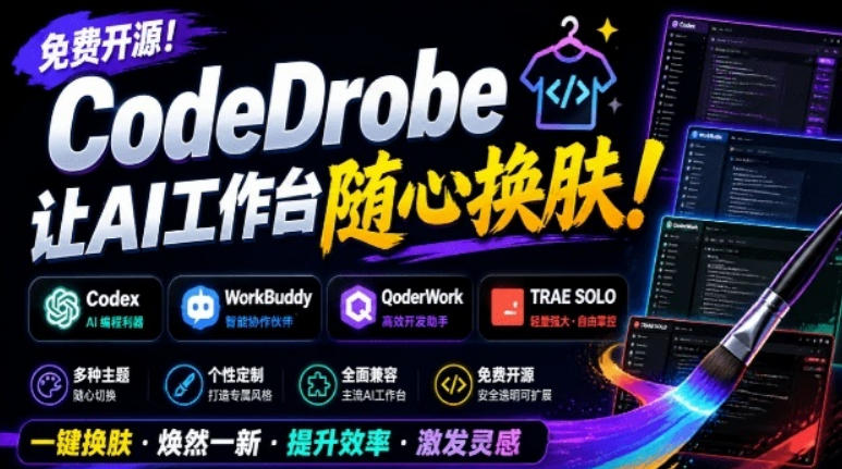 免费开源的CodeDrobe，让AI工作台随心换肤，支持Codex、WorkBuddy等，免费且本地运行！-聊项目