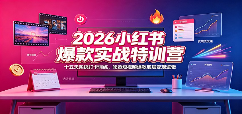 2026小红书爆款实战特训营:十五天系统打卡训练,吃透短视频爆款底层变现逻辑-聊项目
