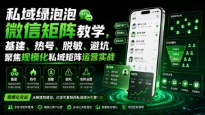 私域绿泡泡微信矩阵教学，基建、热号、脱敏、避坑，聚焦规模化私域矩阵运营实战-聊项目