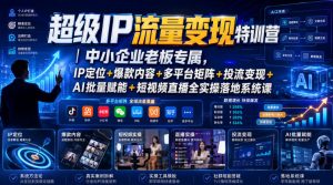 超级IP流量变现特训营|中小企业老板专属,IP定位+爆款内容+多平台矩阵+投流变现+AI批量赋能+短视频直播全实操落地系统课-聊项目