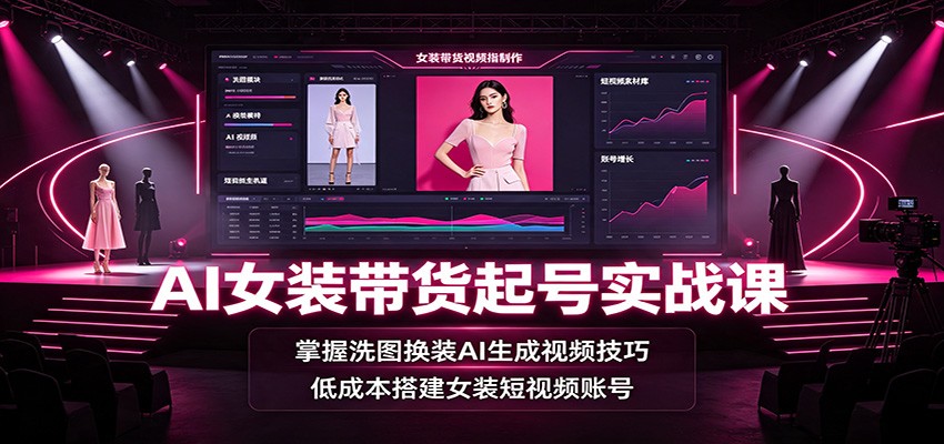 AI女装带货起号实战课：掌握洗图换装AI生成视频技巧，低成本搭建女装短视频账号-聊项目