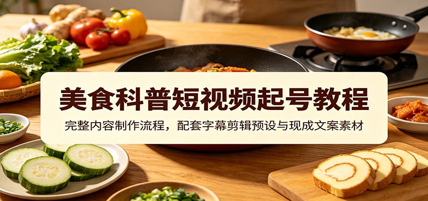 美食科普短视频起号教程：完整内容制作流程，配套字幕剪辑预设与现成文案素材-聊项目
