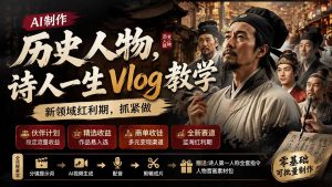 历史人物,诗人一生Vlog教学, AI制作丨伙伴计划丨精选收益丨商单收徒 ,新领域红利期,抓紧做-聊项目