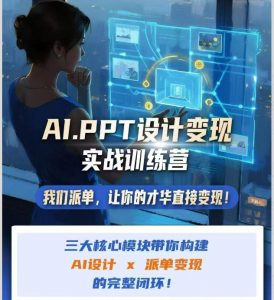 AI+PPT设计变现实战训练营，我们派单，让你的才华直接变现，三大核心模块带你构建Al设计x派单变现的完整闭环-聊项目