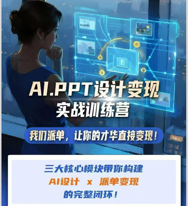 AI+PPT设计变现实战训练营，我们派单，让你的才华直接变现，三大核心模块带你构建Al设计x派单变现的完整闭环-聊项目