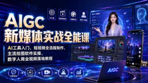 AIGC新媒体实战全能课|AI工具入门、短视频全流程制作、主流绘图软件实操、数字人商业视频落地教程-聊项目