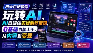 用大白话教你玩转AI,AI自媒体实操制作变现,0基础也能上手,从内容到变现-聊项目