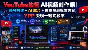 YouTube油管AI视频创作课|账号搭建+AI成片+去重限流解决方案,YPP变现一站式教学(更新0809)-聊项目