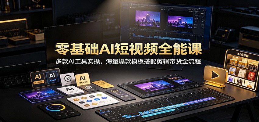 零基础AI短视频全能课:多款AI工具实操,海量爆款模板搭配剪辑带货全流程-聊项目