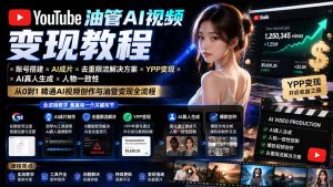YouTube油管AI视频变现教程-更新：账号搭建×AI成片×去重限流解决方案×YPP变现×AI真人生成×人物一致性-聊项目