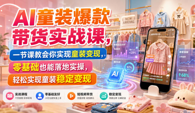 AI童装爆款带货实战课，一节课教会你实现童装变现，零基础也能落地实操-聊项目