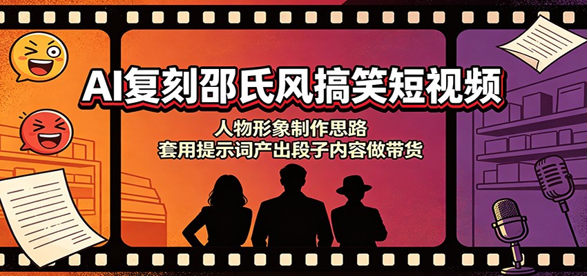AI复刻邵氏风搞笑短视频:人物形象制作思路,套用提示词产出段子内容做带货-聊项目