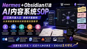 Hermes+Obsidian打造AI内容系统SOP;工具只是入口系统才是复利,从安装配置到知识库管理完整教学-聊项目