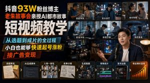 抖音93W粉丝博主老朱故事会亲授AI都市故事短视频教学，从选题到成片的全过程，小白也能够快速起号涨粉接广告变现-聊项目