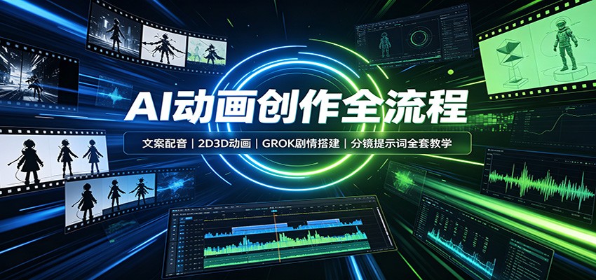 AI动画创作全流程:文案配音,2D3D动画,GROK剧情搭建,分镜提示词全套教学-聊项目
