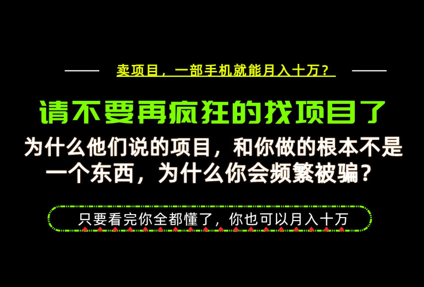 为什么做项目的人大多都是炮灰？为什么只有卖项目才能稳？看完你也可以月入10W+【揭秘】-聊项目