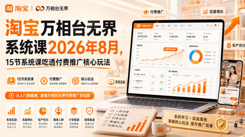 淘宝万相台无界系统课2026年8月，15节系统课吃透付费推广核心玩法-聊项目