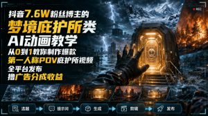 抖音7.6W粉丝博主的梦境庇护所类AI动画教学，从0到1教你制作爆款第一人称POV庇护所视频，全平台发布撸广告分成收益-聊项目