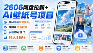 2606网盘拉新+AI壁纸号项目，用AI绘画原创壁纸，賺网盘拉新收益，手机即可操作，月入1W+-聊项目