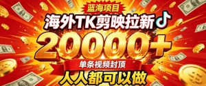 海外TK拉新最新玩法，剪映就能做，不用经验不用粉丝，单条视频收益上限2W+-聊项目