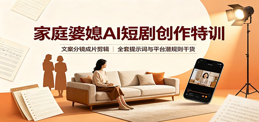 家庭婆媳AI短剧创作特训:文案分镜成片剪辑,全套提示词与平台潜规则干货-聊项目