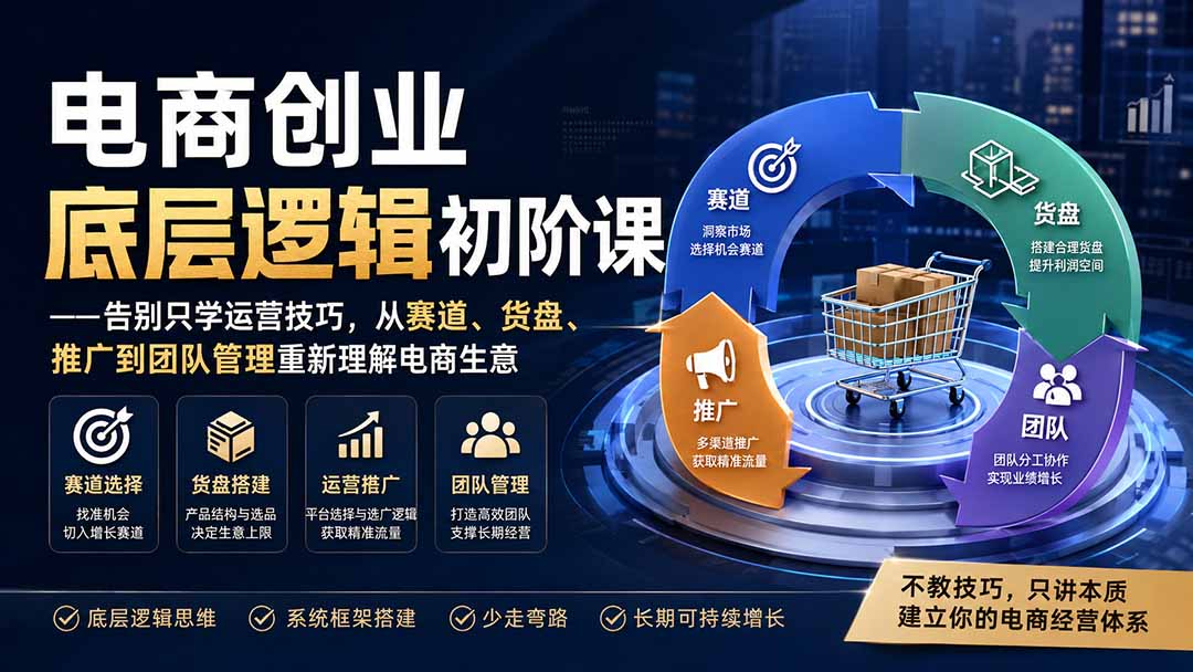 电商创业底层逻辑初阶课——告别只学运营技巧，从赛道、货盘、推广到团队管理重新理解电商生意-聊项目