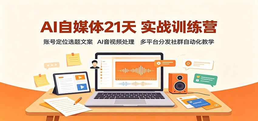 AI自媒体21天实战训练营:账号定位选题文案,AI音视频处理,多平台分发社群自动化教学-聊项目