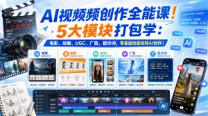 AI视频频创作全能课!5大模块打包学:电影、动画、UGC、广告、提示词,零基础也能玩转AI创作!【原创双语字幕】-聊项目