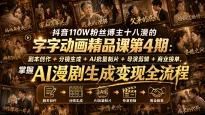 抖音110W粉丝博主十八漫的字字动画精品课第4期：剧本创作+分镜生成+剪辑+商业接单，掌握AI漫剧生成变现全流程-聊项目