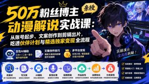 50万粉丝博主亲授动漫解说实战课：从账号起步、文案创作到剪辑出片，吃透伙伴计划与精选独家变现全流程-聊项目