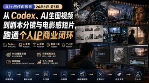 AI+创作训练营26年8月第5期：从Codex、AI生图视频到剧本分镜与电影感短片，跑通个人IP商业闭环-聊项目