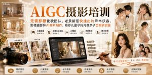 AIGC摄影培训｜无需影棚化妆团队，老景新搭快速出片降本获客，影楼摄影师AI样片制作，婚纱儿童孕妈肖像亲子全案例实操-聊项目