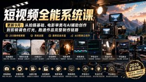 短视频全能系统课-更新8月233集：从拍摄基础、电影审美与AI辅助创作到剪辑调色灯光，跑通作品完整制作链路-聊项目