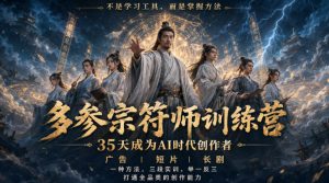 多参宗符师训练营，35天成为AI时代创作者，广告|短片|长剧，一种方法，三段实训，举一反三，打通全品类的创作能力-聊项目