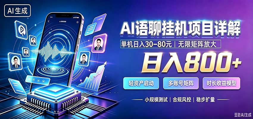 AI语聊挂机，日入800+，适用个人副业，工作室矩阵操作-聊项目